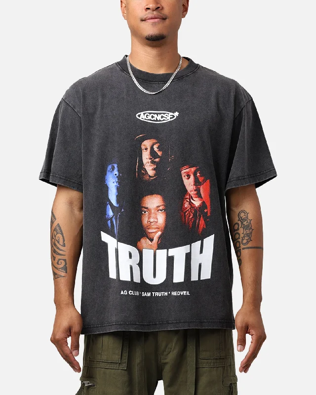 Sony Music AG Club Truth T-Shirt Washed Black-- Striped Floral Plaid