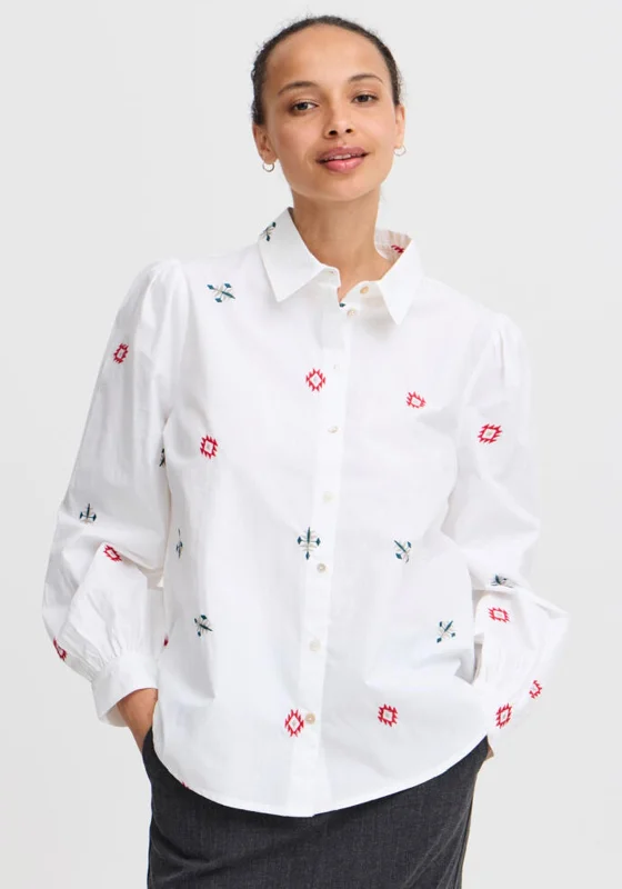 B. Young Icia Embroidered Shirt, White-- Chenille Fabric Brocade Fabric Lace Fabric