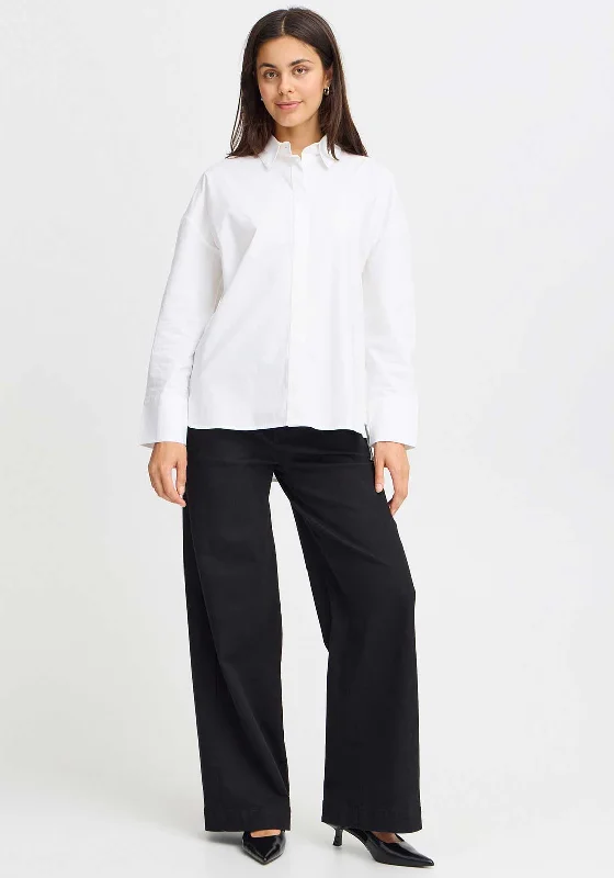 Fransa Vuja Relaxed Shirt, White-- Solid Print Embellished