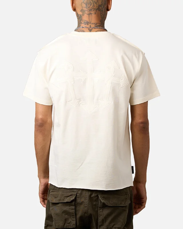 Saint Morta Sorrows Cut T-Shirt Off White-- Mesh Blend Leather Blend Suede Blend
