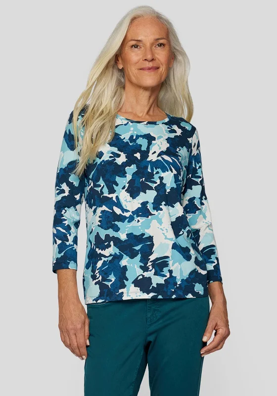 Rabe Camo Style Print T-Shirt, Blue Multi-- Wool Fabric Cashmere Fabric Tweed Fabric