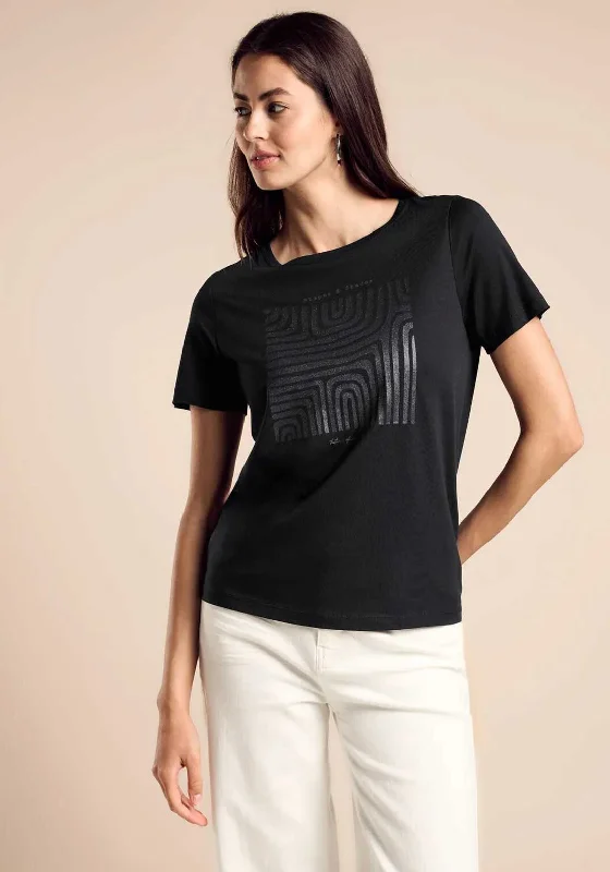 Street One Glitter Graphic T Shirt, Black-- Spandex Blend Rayon Blend Denim Blend
