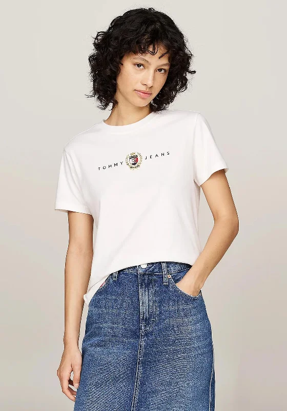 Tommy Jeans Womens Prep T-Shirt, Cream-- Chenille Fabric Brocade Fabric Lace Fabric