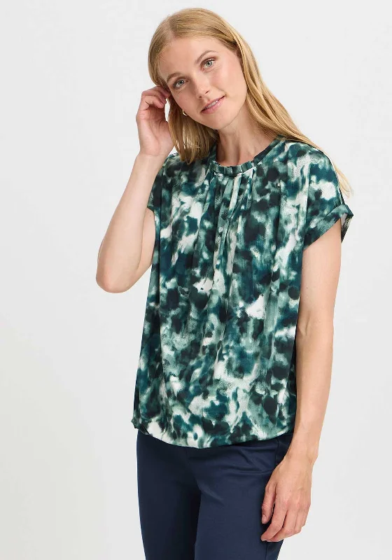 Fransa Seen Abstract Print Bubble Hem T-Shirt, Green-- Lace Blend Ribbed Blend Corduroy Blend