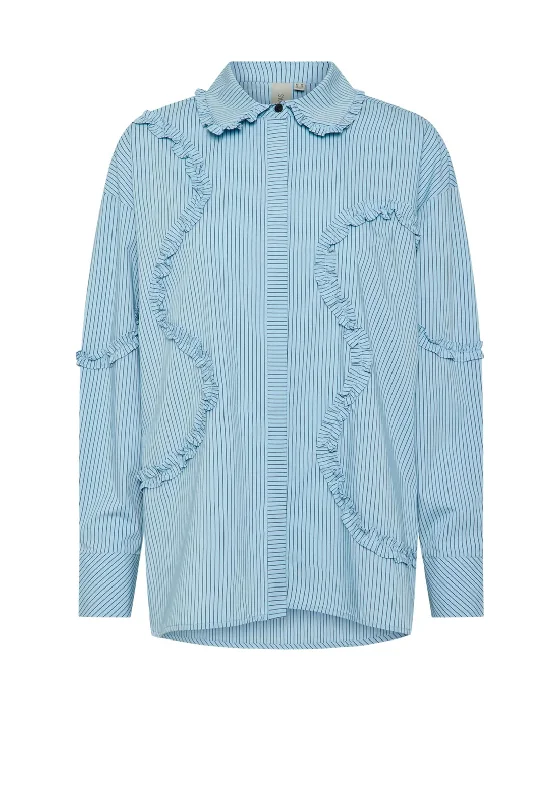 Y.A.S Yera Stripe & Ruffle Shirt, Clear Sky-- Seamless Knitted Crochet