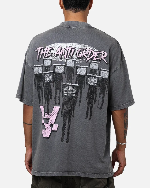 The Anti Order Brainwashed Mock T-Shirt Washed Charcoal-- Sequined Glittery Shiny
