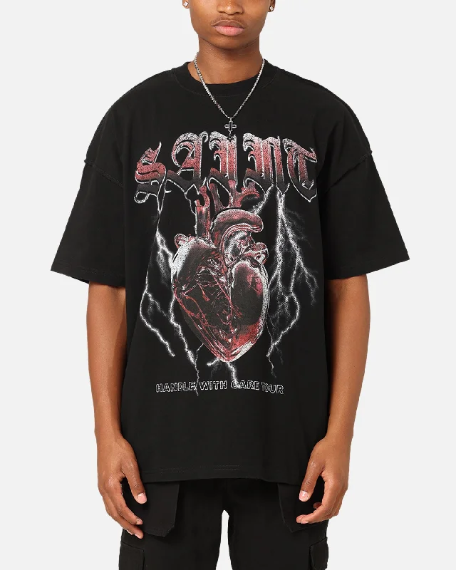 Saint Morta Handle With Care Tour T-Shirt Black-- Zippered Front Buttoned Front Snap Front