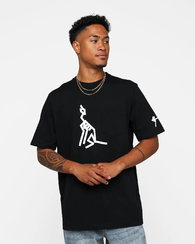 Raised By Wolves AG Howl Pocket T-Shirt Black-- Satin Blend Silk Blend Wool Blend