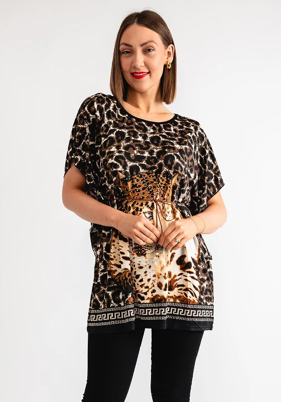 Serafina Collection Leopard Print Embellished T Shirt, Dark Brown-- Anti-Shrink Durable Soft