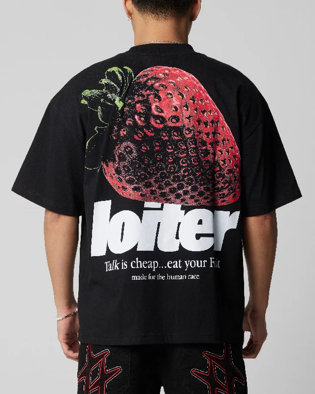 Loiter Strawberry T-Shirt Black-- Collared Crew Neck Turtle Neck
