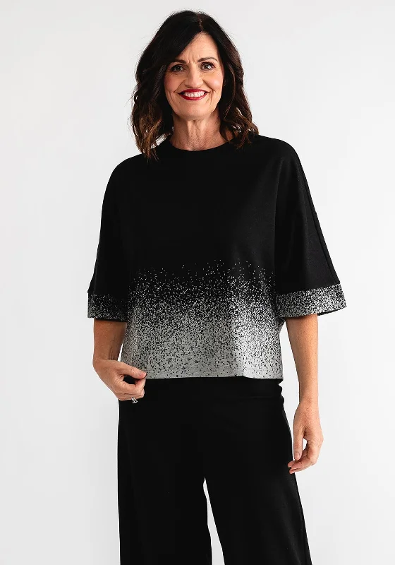 Ever Sassy Ombre Effect T Shirt, Black and Grey-- Asymmetrical Pockets Print