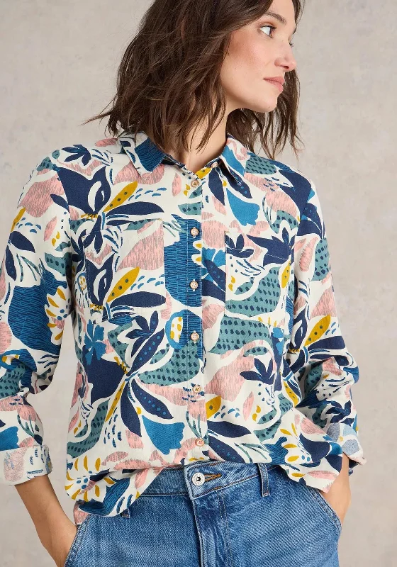 White Stuff Sophie All Over Print Shirt, Ivory Multi-- Collared T-Shirt Boat Neck A-Line