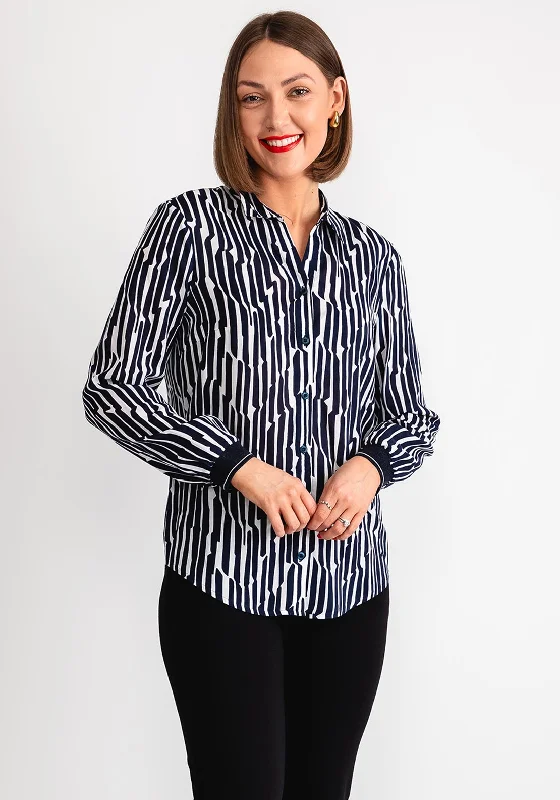 Rabe Abstract Print Shirt, Navy and White-- Spandex Blend Rayon Blend Denim Blend