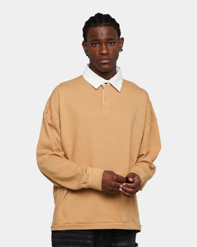 MNML Oversized Rugby Shirt Khaki-- Chenille Blend Fleece Blend Nylon Blend