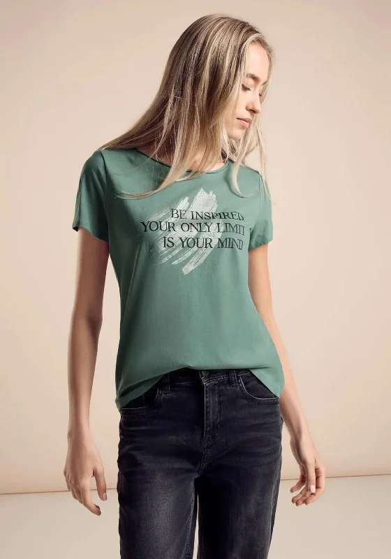 Street One Text Graphic T-Shirt, Green-- Beaded Sequined Faux Fur