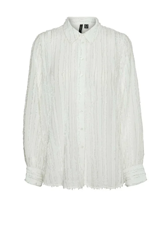 Vero Moda Hariet Fringe Stripe Shirt, White-- Print Jacquard Patchwork