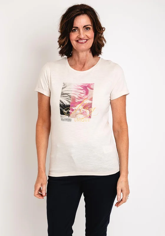 Soyaconcept Babette Graphic Cotton T-Shirt, Beige-- Elegant Classic Vintage