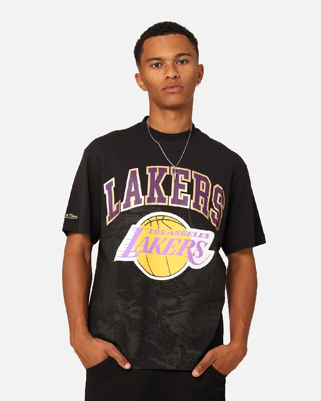 Mitchell & Ness Los Angeles Lakers Year Of The Dragon T-Shirt Faded Black-- Graphic T-Shirt Round Neck Polyester