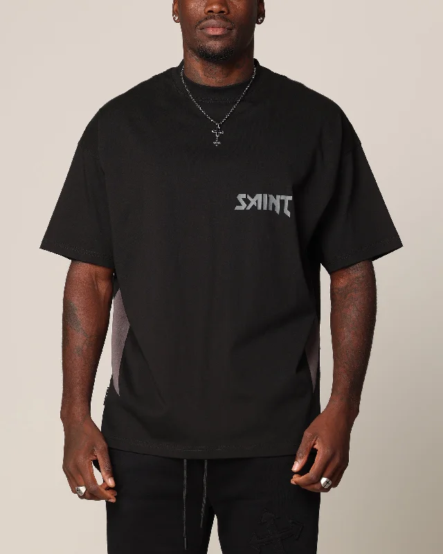 Saint Morta Rage Boxy T-Shirt Black/Grey-- Collared T-Shirt Boat Neck A-Line