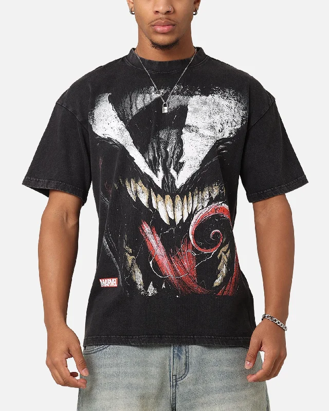 Goat Crew Marvel Spider-Man Y2K Venom The Host Vintage T-Shirt Black Acidwash-- Thin T-Shirt Open Front Quick Dry