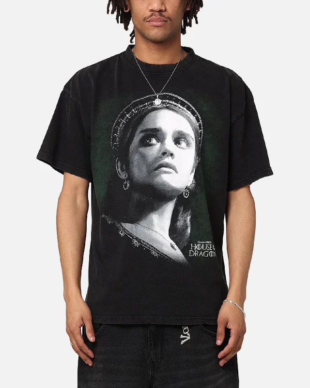 Goat Crew X House Of The Dragon Alicent Vintage T-Shirt Black Acidwash-- Asymmetrical Pockets Print