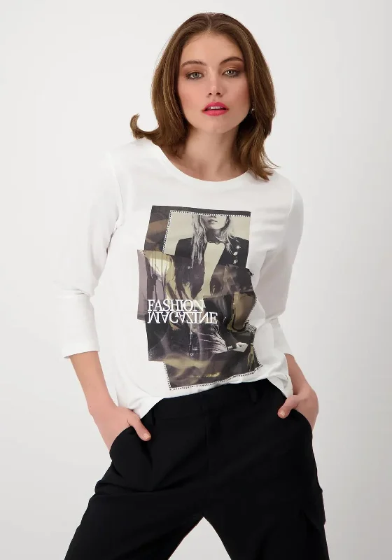 Monari Women Print T-Shirt, White-- Boxy Fit Fitted Loose
