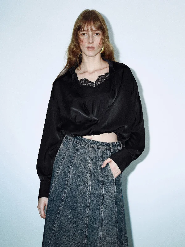 Lace Decor Loose Overhead Shirts-- Modern Contemporary Chic