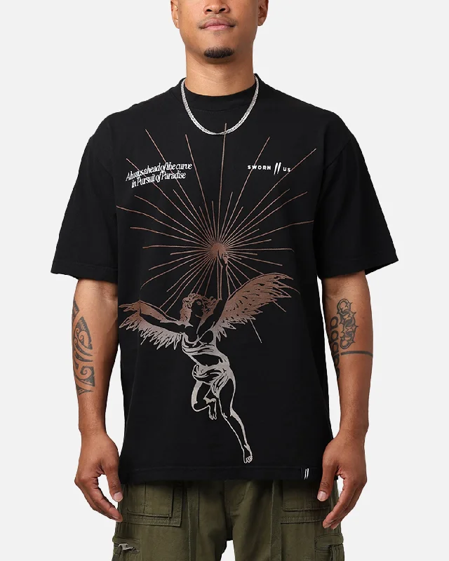 Sworn To Us Pursuit T-Shirt Black-- Solid Print Embellished