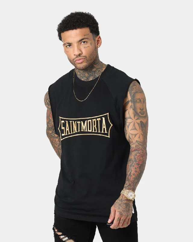 Saint Morta Ceremony Raglan Muscle T-Shirt Black/Gold-- Sequined Glittery Shiny