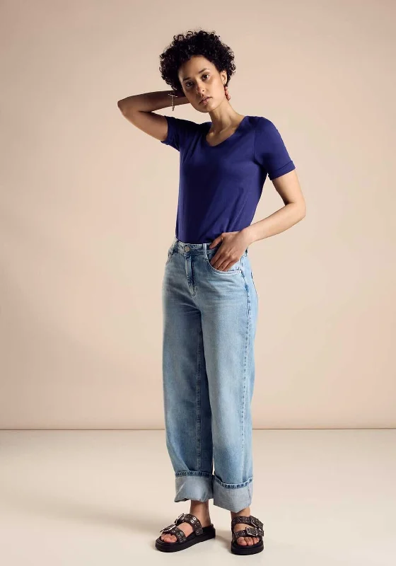 Street One Soft V Jersey T-Shirt, Violet Blue-- Zippered Front Buttoned Front Snap Front