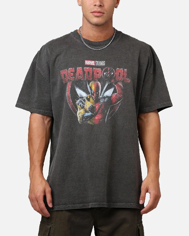 Goat Crew Marvel Deadpool Poster Heavyweight T-Shirt Black Wash -- Basic T-Shirt Crew Neck Short Sleeve