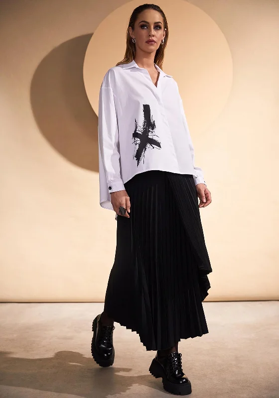 Naya Print Side & Back Oversized Shirt, White-- Print Jacquard Patchwork