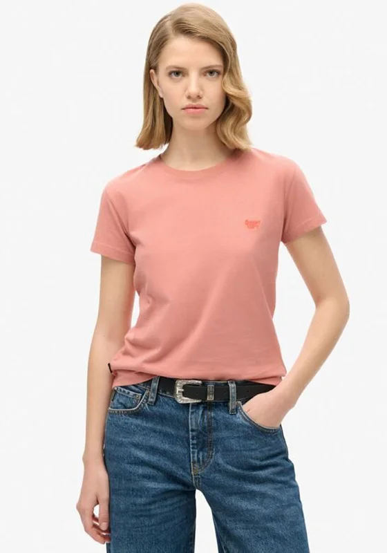 Superdry Womens Essential Logo T-Shirt, Ash Rose Pink-- Denim Fabric Leather Fabric Suede Fabric