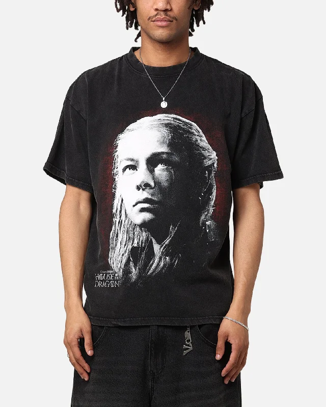 Goat Crew X House Of The Dragon Rhaenyra Vintage T-Shirt Black Acidwash-- Solid Color Striped Floral