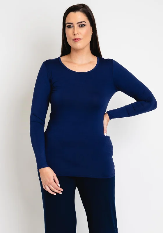 Malissa J One Size Long Sleeve T-Shirt, Navy-- Welt Pockets Slit Pockets Flap Pockets