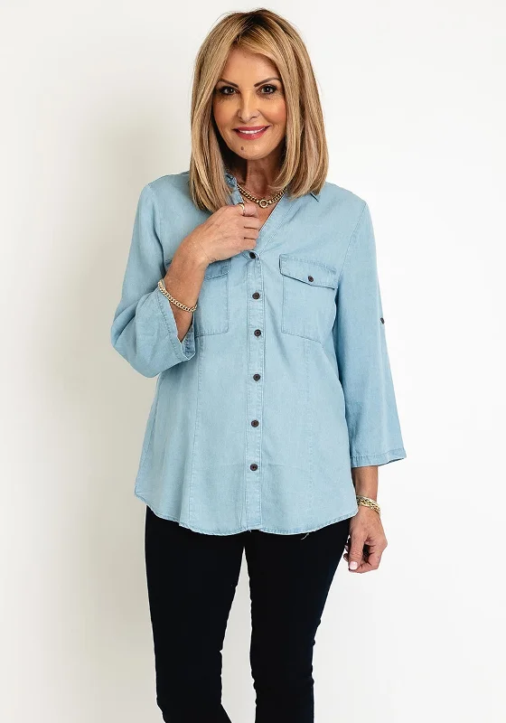 FREEQUENT Three Quarter Sleeve Denim Shirt, Light Blue-- Oversized T-Shirt Spandex breathable FREEQUENT Three Quarter Sleeve Denim Shirt, Light Blue-- Oversized T-Shirt Spandex breathable