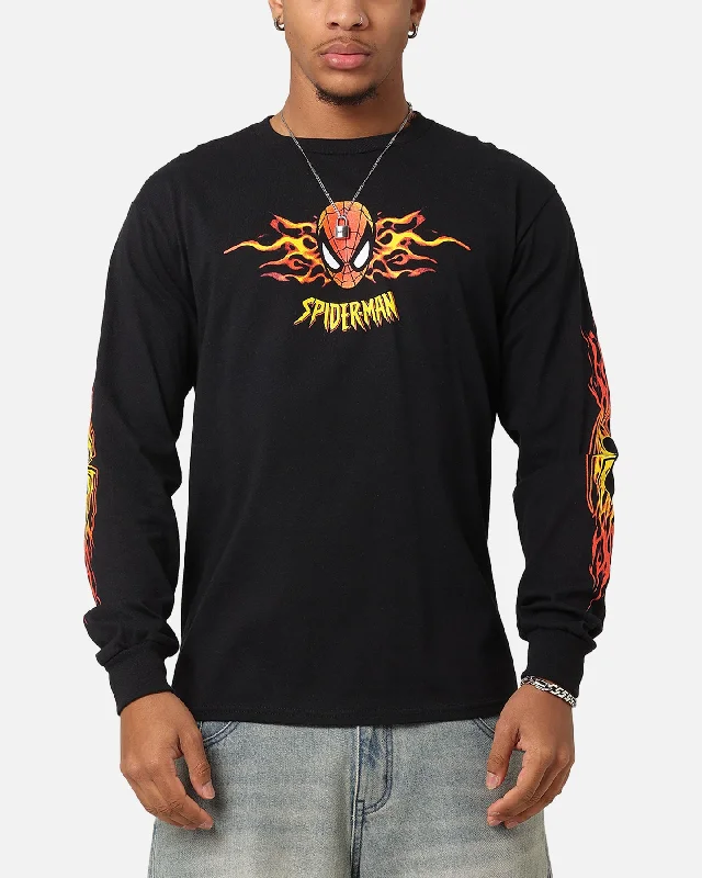 Goat Crew Marvel Spider-Man Y2K Spidey Long Sleeve T-Shirt Black-- Fitted T-Shirt Seamless Stretchy