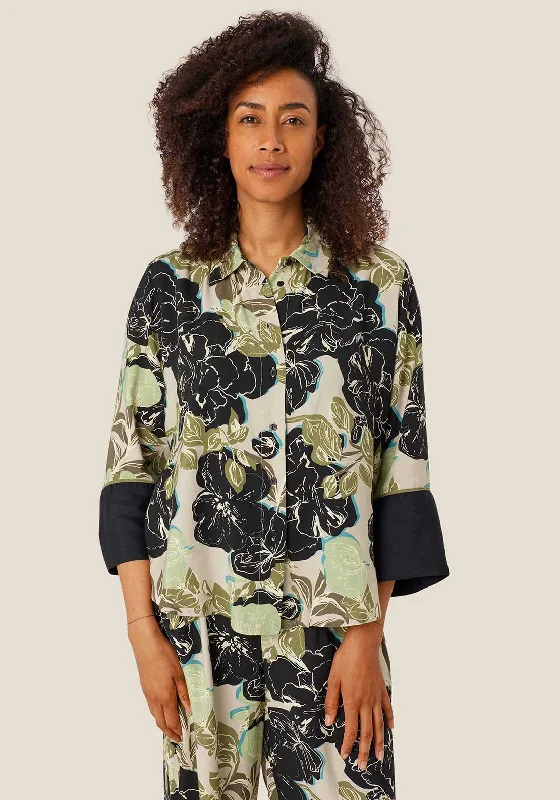 Masai Idukis Patterned Shirt, Loden Green-- Houndstooth Herringbone Solid