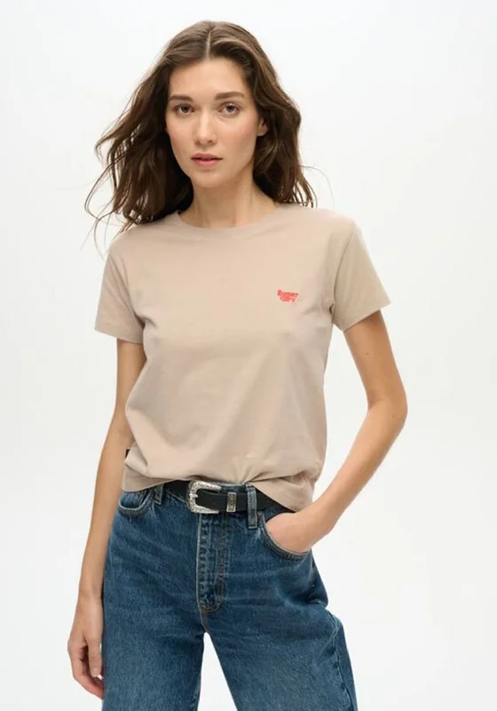 Superdry Womens Essential Logo T-Shirt, Cobblestone Grey-- Satin Fabric Silk Fabric Chiffon Fabric