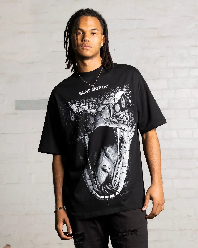 Saint Morta Snake Eyes Boxy T-Shirt Black-- Lace Blend Ribbed Blend Corduroy Blend