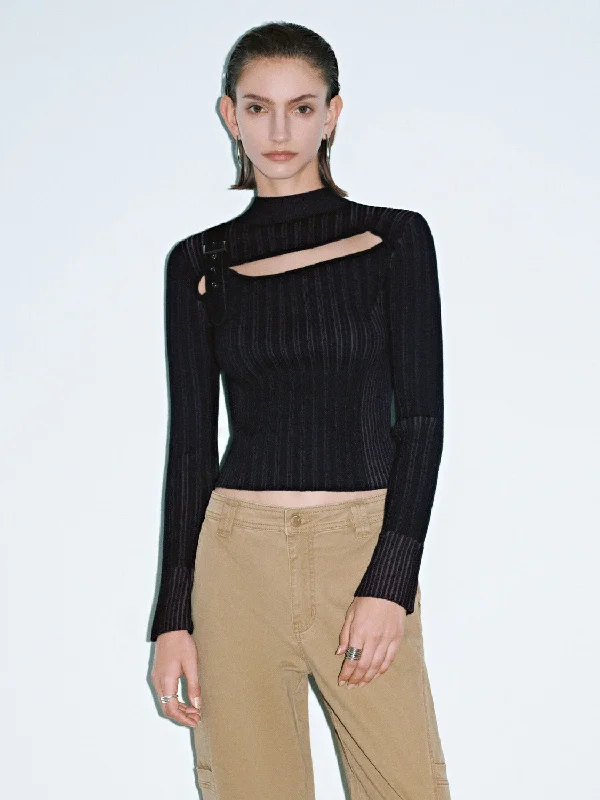 Cut Out Front Skinny Knitted T-Shirts-- Elegant Classic Vintage