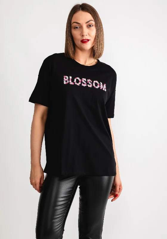 Kaffe Fie Blossom Embroidered T-Shirt, Black-- Hooded Caped Shawl Collar