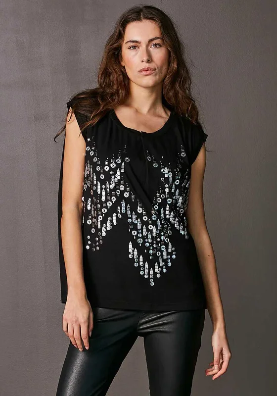 Nu Denmark Venya Embellished T-Shirt, Black-- Polka Dot Checkered Tartan