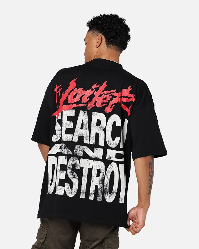 Loiter Search And Destroy Oversized T-Shirt Black-- Front Pockets Side Pockets Patch Pockets