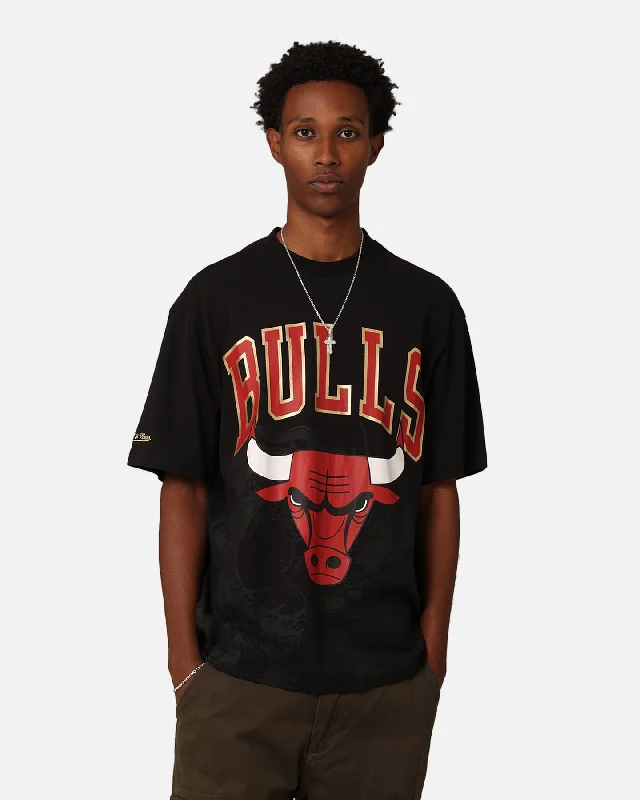 Mitchell & Ness Chicago Bulls Year Of The Dragon T-Shirt Faded Black-- V-Neck T-Shirt Long Sleeve Cotton