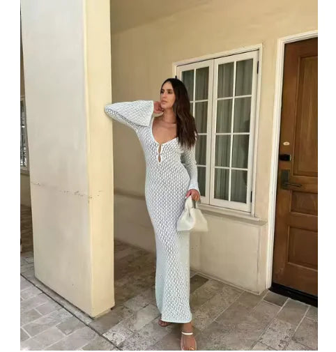 Elegant Sheer Knitted Beach Dress, Multi Colours Tunics Mesh breathable