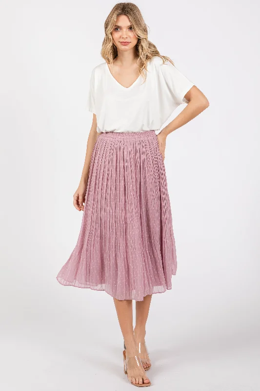 Mauve Swiss Dot Pleated Midi Skirt leather skirt bold