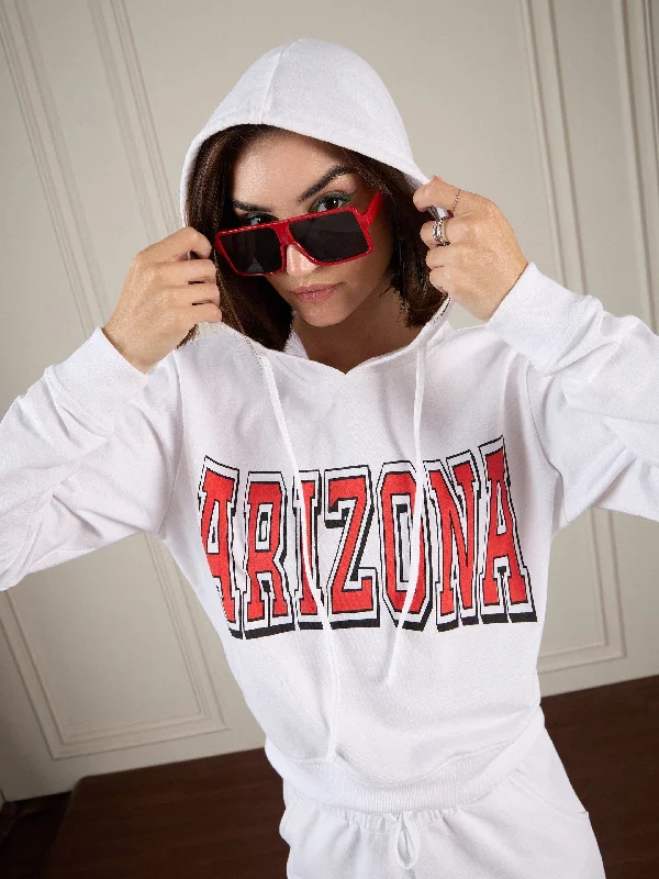 Women White Terry ARIZONA Crop Hoodie Hoodie with Reflective Safety Nightwear