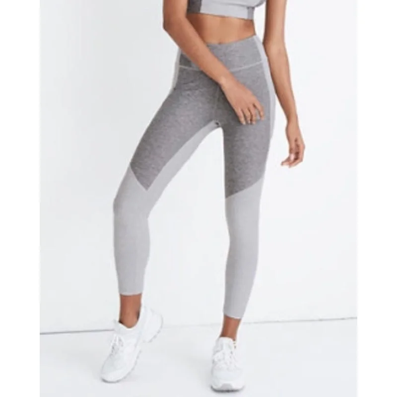 OUTDOOR VOICES 3/4 Warmup Workout Leggings XS Two Tone Dove White Ash Grey Fashionable Quick-Dry Yoga Pants