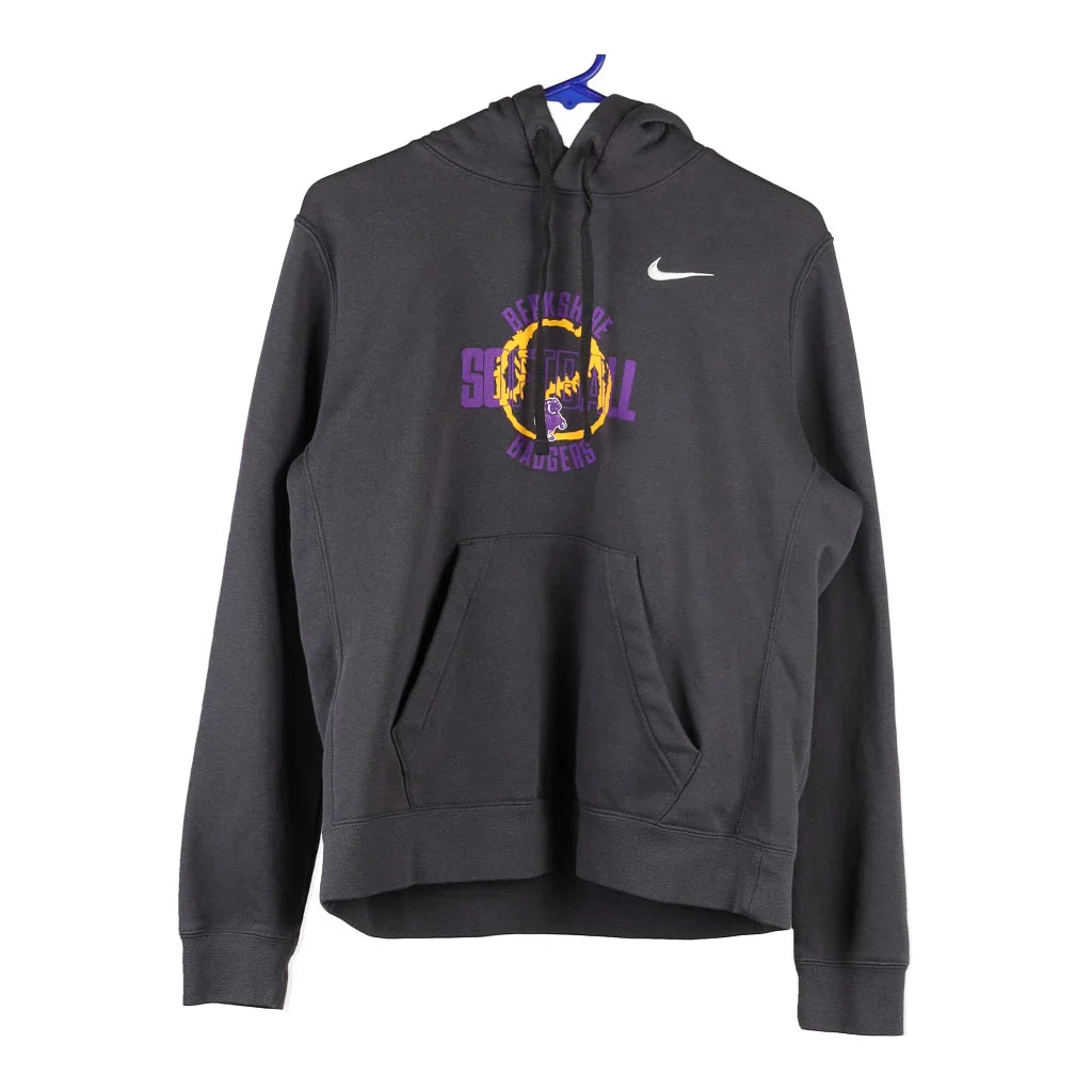 Berkside Badgers Nike Hoodie - Large Grey Cotton Blend Hoodie with Stripes Bold Sporty
